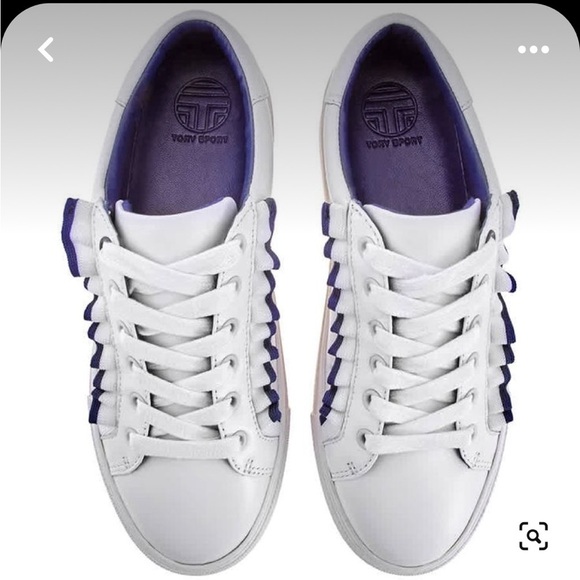 Tory Burch Sport Ruffle Sneaker White Navy Casual Athleisure Low-Top Leather 8 - Picture 6 of 14